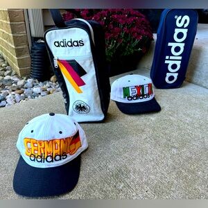 Adidas Vintage 90s soccer bag Zapatera Germany and Mexico hats 1994 World Cup